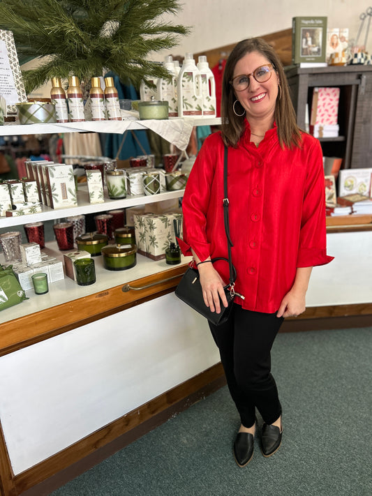 Christmas Red Shimmer button down-Multiples